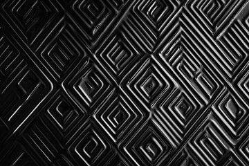Intricate geometric pattern created with textured black material highlights modern design on display