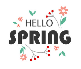 Text hello spring on a white background. Greeting Card © Bovart