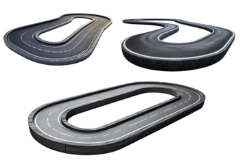 Loop race track with asphalt surface, isolated on white