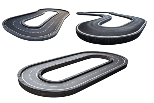 Loop race track with asphalt surface, isolated on white