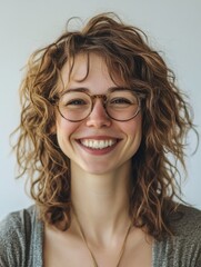Obraz premium Friendly Young Woman Smiling at Camera with Glasses - Happy Expression - Portrait Image