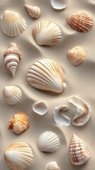Seamless texture of beige sand with scattered seashells for realistic beach environments