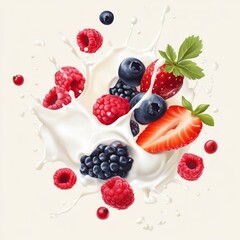 Creamy Milk Splash with Berries, Food Photography, Advertising