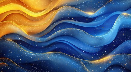 Abstract wave patterns in shades of blue and gold creating a mesmerizing flow