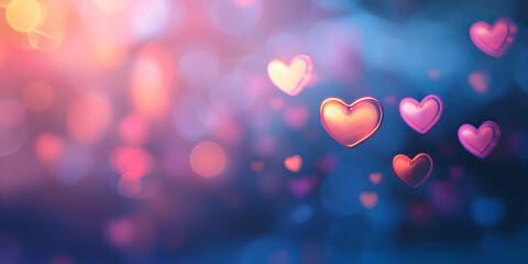 Abstract Pastel Bokeh Effect with Glowing Hearts for Romantic Design