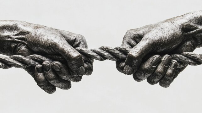 The image portrays two hands pulling on a rope, representing tension and the struggle between opposing forces in life or within relationships.