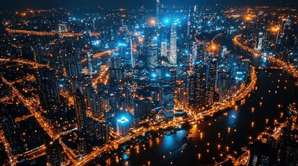 Fototapeta premium Night Cityscape Illuminating Urban Skyline