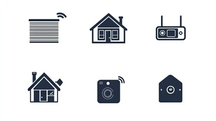 Smart home automation icons house, security, blinds, remote control, app interface, for website or app design