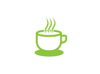 Cup of Cafe warm coffee in a mug logo design illustration