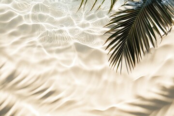 A mesmerizing and serene view of shimmering water patterns, beautifully illuminated by bright sunlight, complemented by vibrant green palm fronds, truly evokes a deeply tranquil summer experience