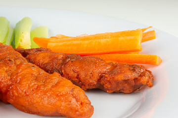 Buffalo Wings with Cucumber and Carrot Crudités