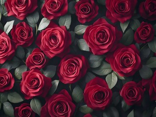 Obraz premium Natural fresh red roses flowers pattern wallpaper