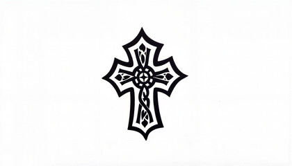 Celtic cross stencil design on white background, symbolism of faith