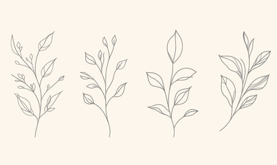 Fototapeta premium Elegant Hand-Drawn Floral Branch and Minimalist Leaves Design for Logos and Tattoos