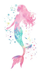 Enchanting Mermaid Watercolor Vector Art in Minimalist Style for Oceanic Themes