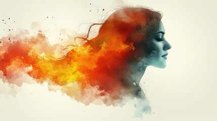 Watercolor Portrait Of A Woman With Flowing Hair