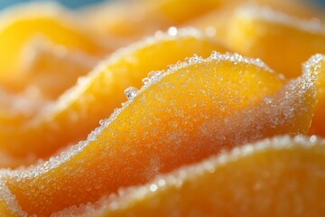 Close-up of sugar crystals on crispy orange dessert