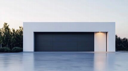 Modern Garage with Black Door: A contemporary single garage door stands out with its sleek black finish against a clean white exterior wall.