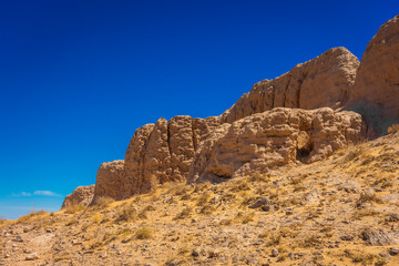 Beautiful landscape of the Ayaz Kala Fortress in the Kyzylkum Desert,  Uzbekistan