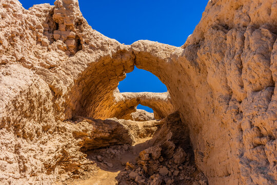 Beautiful landscape of the Ayaz Kala Fortress in the Kyzylkum Desert,  Uzbekistan