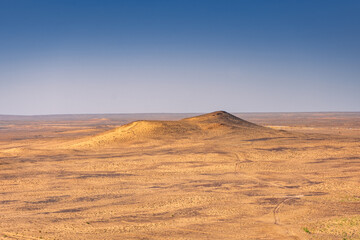 Kyzylkum (red sand) Desert of the Khorezm region from Chilpik Kala,  Uzbekistan