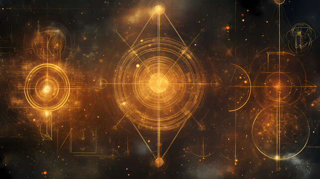 Mystical sacred geometry symbols background with alchemy and golden ratio elements for science and spirituality designs. Alchemy & Magic Symbols. Illustration