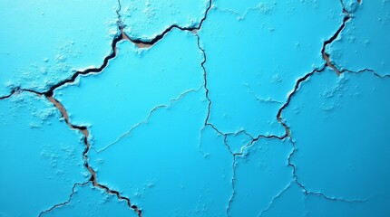 Obraz premium Textured blue wall with cracked paint and rough uneven surface featuring empty space for text and graphic design elements. 