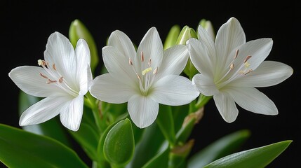 Three Delicate White Flowers Bloom Beautifully