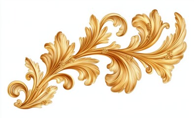 Golden acanthus leaf scroll design, isolated, ornate, decorative, background white, for print