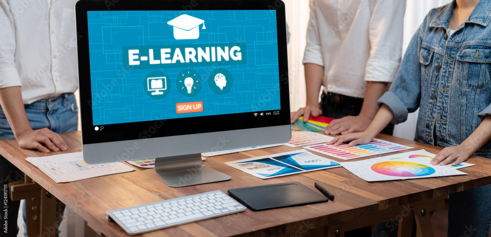 Fototapete E-learning website with brisk sofware for student to study online on the internet network