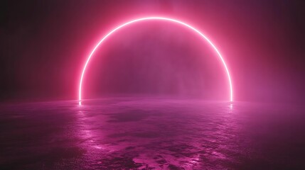 Pink neon archway, dark scene, fog