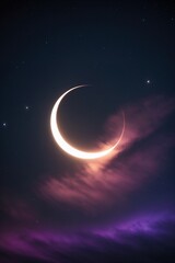 Crescent Moon in Purple Night Sky Background for Mystical Projects, Phone Wallpapers and Spiritual Themes, for Mobile Wallpapers, Serene Backdrops, Website Graphics, Themed Cards, Peaceful Banners