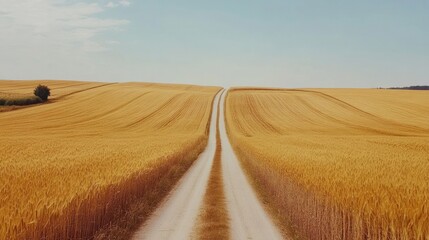 Obraz premium Golden Fields Road: A Journey Through Rural Serenity