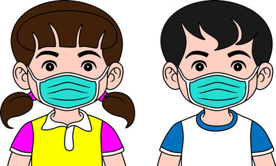 child wears mask vector illustration isolated on white background