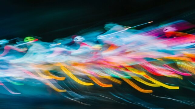 Vibrant Motion Blur of Colorful Figures in Dynamic Movement