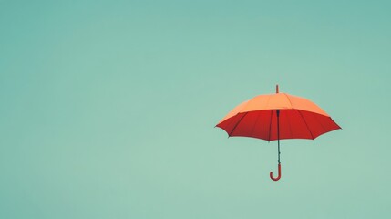 Red umbrella floats sky, pastel background, hope concept, insurance