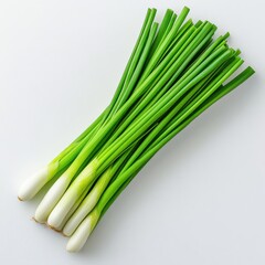 Fresh Green Onions with Crisp Stems and Clean White Roots on a Light Background for Culinary Uses