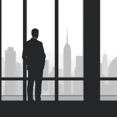 Fototapeta premium Cityscape skyline silhouette at sunset with green field and tree branches in foreground silhouetted skyline cityscape architecture illustration building city vector