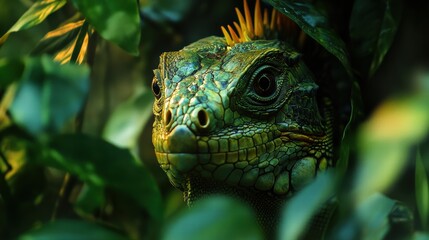 Obraz premium Closeup Muzzle of an Exotic Iguana with Yellow Color