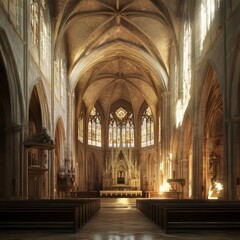 Fototapeta premium Sunlit Gothic church interior