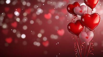 A visually stunning love-themed background featuring a cascade of heart-shaped balloons, intertwined with silk ribbons and vintage Saint Valentine symbols, radiating warmth and rom