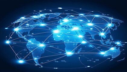 Obraz premium Global Network Illustration – Digital World Globe with Connected Lines for Internet and Communication Themes 