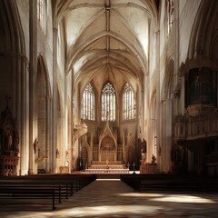 Obraz premium Sunlit Gothic cathedral interior