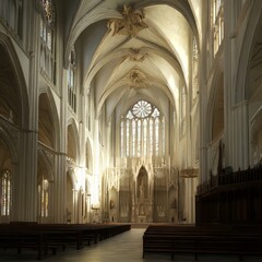 Fototapeta premium Sunlit Gothic cathedral interior