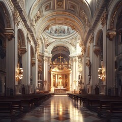 Obraz premium Ornate church interior, golden altar