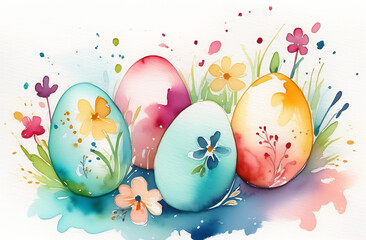 Easter Eggs in watercolors pastel colors. Watercolors painiting