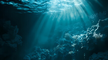 Obraz premium Sea or ocean underwater deep with reef nature background. Underwater Worlds. Illustration