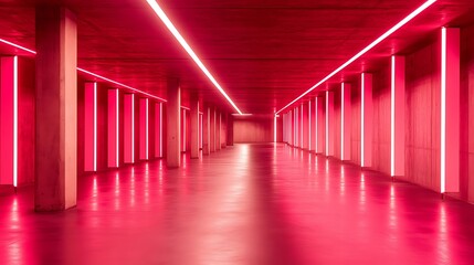 Fototapeta premium Pink neon hallway, underground parking