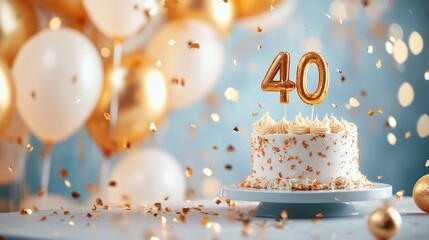 A celebratory 40th birthday cake with gold confetti.