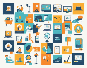 Work-from-Home Concept with Remote Job Icons